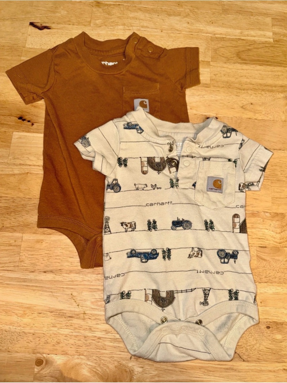 Carhartt Baby Boys Bodysuit 2-Piece Bundle Farm Print Brown 3M